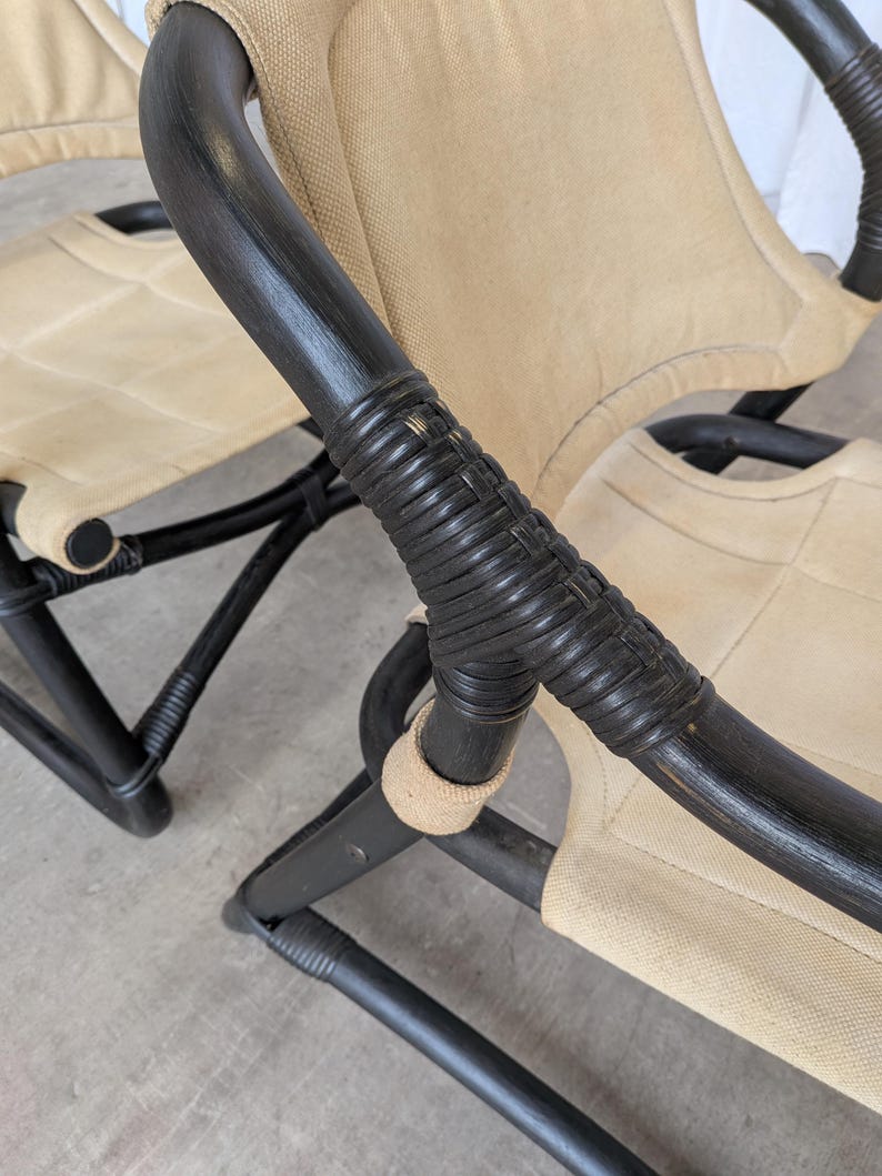Sillón Espri Safari vintage: bambú negro, tela beige, Ikea de los años 70 (2 unidades en stock) imagen 14