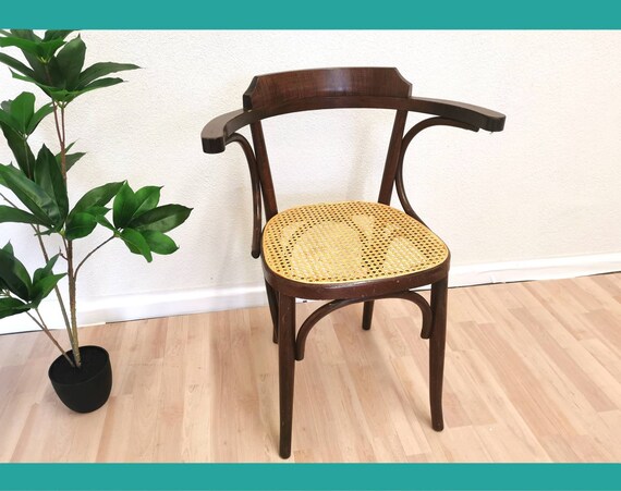 Vintage Wooden Dining Chair With Cane Seat in Thonet Sytle Mid