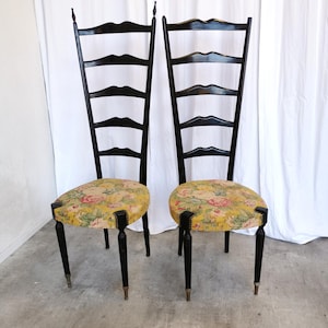 SET OF 2 Vintage High Back Chiavari Chairs by Paolo Buffa / Italy 1950s Mid-century Modern Ladder Dining Chairs / Original Vintage Condition