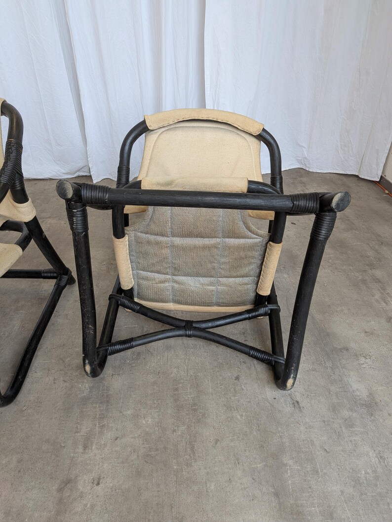 Sillón Espri Safari vintage: bambú negro, tela beige, Ikea de los años 70 (2 unidades en stock) imagen 16