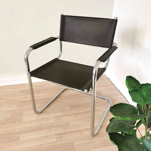Vintage Mart Stam Style S34 Armchair Dark Brown / Mid-century Cantilever Marcel Breuer Chrome Tubular Dine or Office Chair