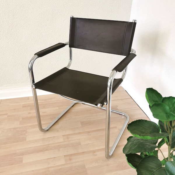 Only 1 Left / Vintage Mart Stam Style S34 Armchair Dark Brown / Mid-century Cantilever Marcel Breuer Chrome Tubular Dine or Office Chair