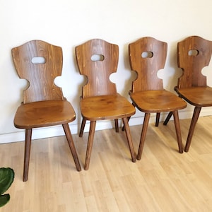 SET of 4 Vintage Tyrolean Dining Chair / Wooden Massive Tyrol Dine Chairs / 1970s Mid-century Farmhouse Country Style