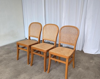 Set of 3 Vintage Wooden Dining Chairs with Cane Seat - Mid-Century Yugoslavia 1970s