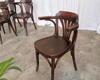 TON Bentwood chair ① TON Bentwood Armchair: Red Upholstery, Thonet-style Czech Café