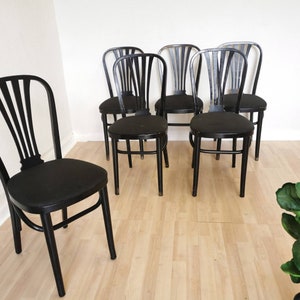 1 of 8 Vintage Black Wooden Dining Chairs / STOL Kamnik 1970s Yugoslavia / Black Fabric Seat / Mid-century Dine Chairs / Minimalistic Set