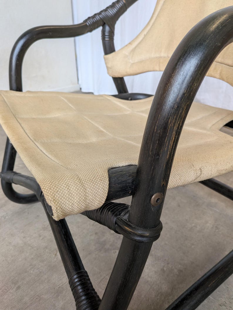 Sillón Espri Safari vintage: bambú negro, tela beige, Ikea de los años 70 (2 unidades en stock) imagen 20