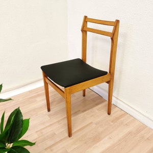 Vintage Branko Ursic Wooden Dining Chair with Black Leather Seat