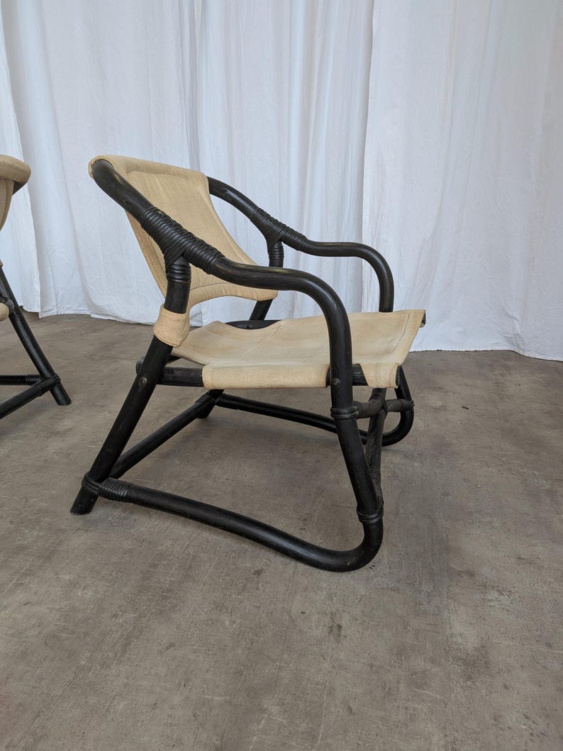 Sillón Espri Safari vintage: bambú negro, tela beige, Ikea de los años 70 (2 unidades en stock) imagen 2
