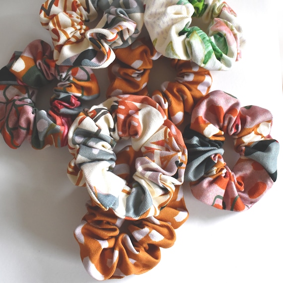 Patterned Scrunchies. 100% cotton. Colourful hair accessories.