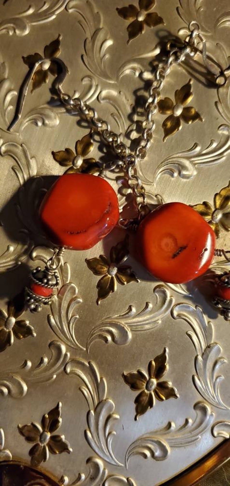 Red Howlite Necklace with Matching Silver Howlite Dangle earrings.Birthday Gift Set.Mothers Day Gift.