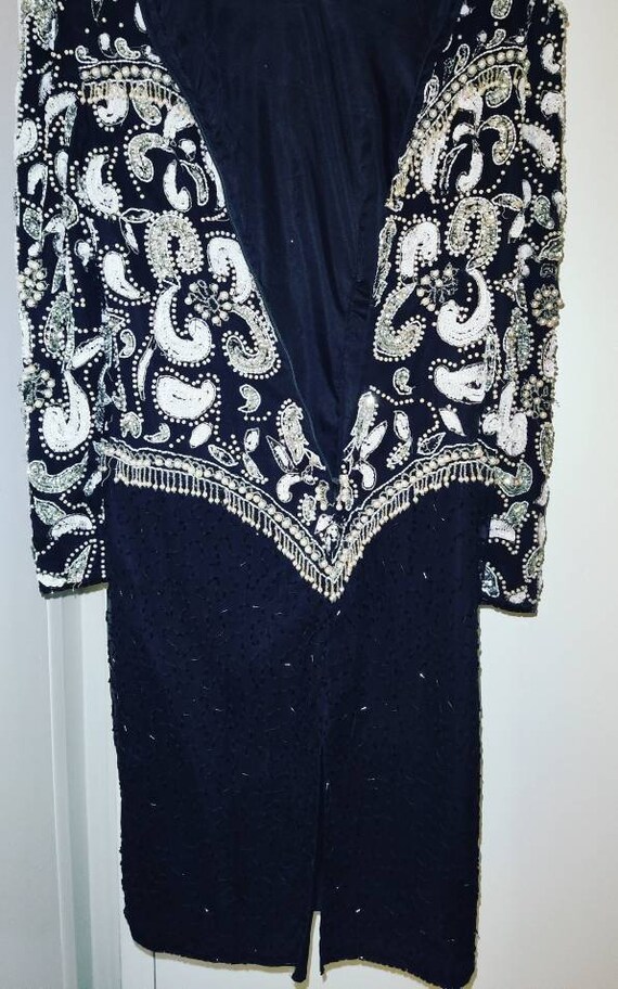 Vintage Scala Designer 80s Dress.Silk Pearl Beade… - image 7