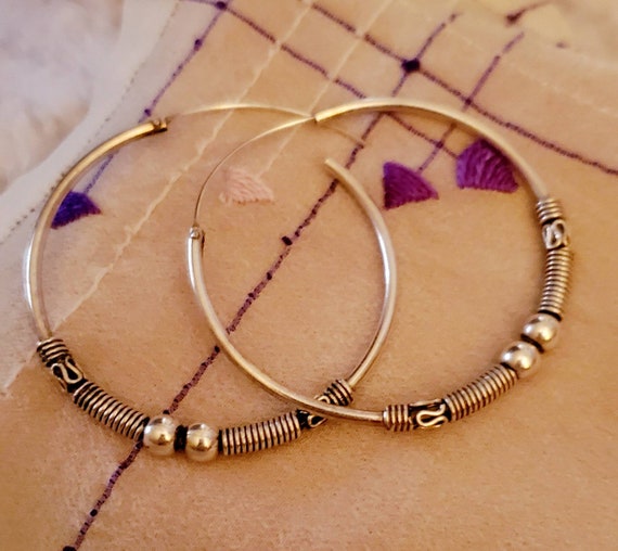 Sterling Silver Tibetan Bali Byzantium Hoop Earrin
