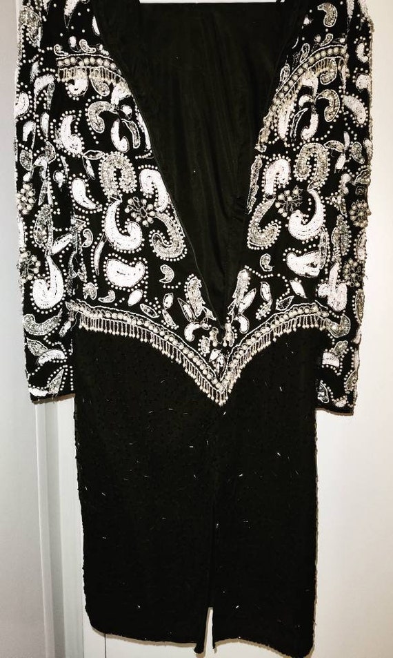 Vintage Scala Designer 80s Dress.Silk Pearl Beade… - image 4