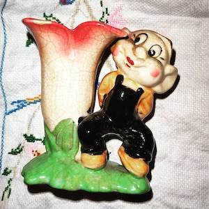 Sweet Dopey Dwarf Petite Flower Vase.Made in Japan Dopey of The Seven Dwarfs.Antique Miniature Vase.Easter Gift