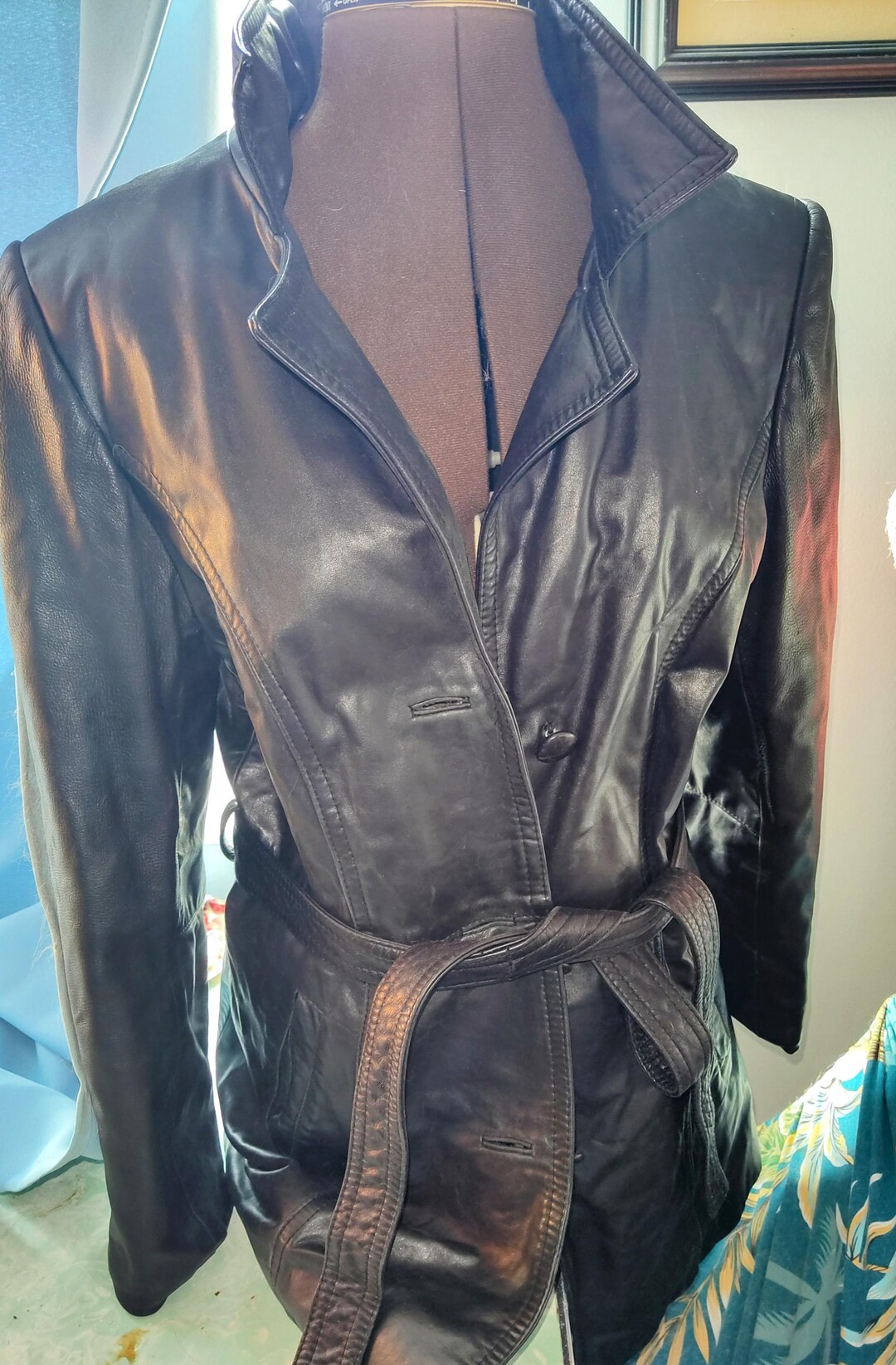 Brown Drawstring Tie Leather Coat main image 1