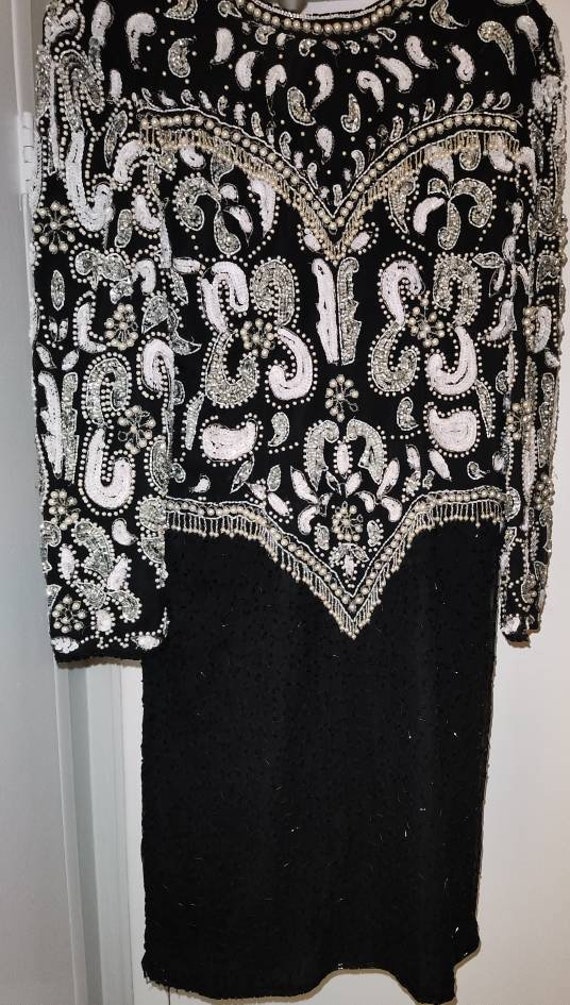 Vintage Scala Designer 80s Dress.Silk Pearl Beade… - image 10
