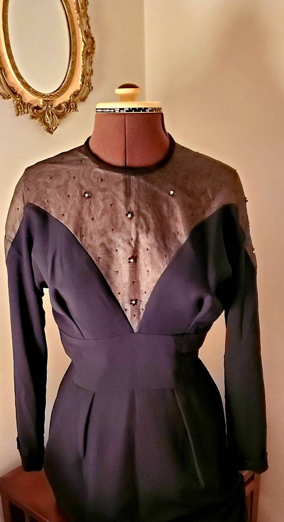 Gorgeous 1950s Black Crepe Wiggle Dress.Made by L… - image 1