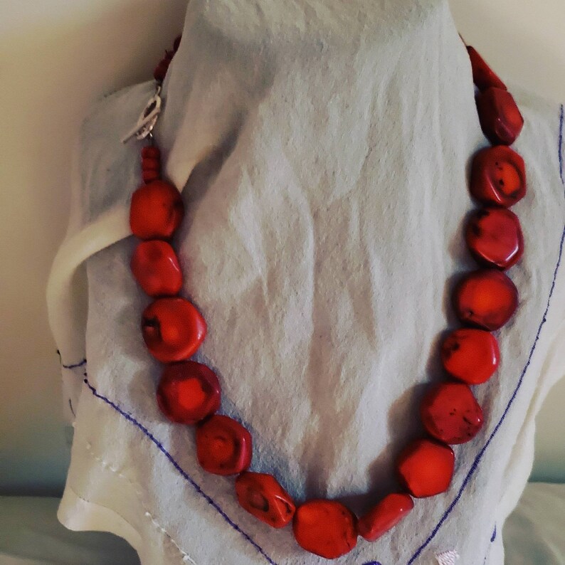Red Howlite Necklace with Matching Silver Howlite Dangle earrings.Birthday Gift Set.Mothers Day Gift.