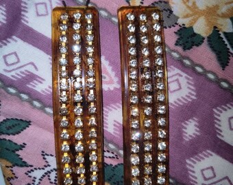 Rhinestone and Brown Lucid 1960s Hair Barrettes.In Great Wearable Condition.Retro Hair Barrettes.Mothers Day Gifts