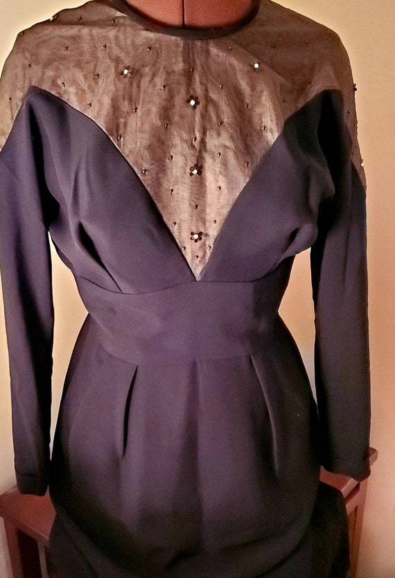 Gorgeous 1950s Black Crepe Wiggle Dress.Made by L… - image 3