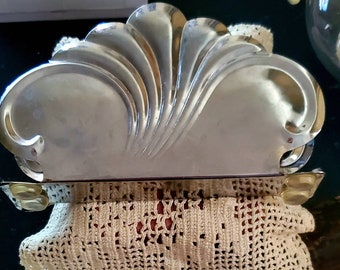 Silver Platted 1950s Clamshell/Wave Napkin Holder.Retro Kitchen Accessory.Silver Metal Napkin Holder.