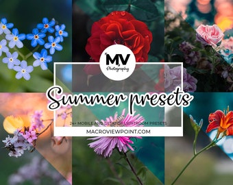 24 Summer Lightroom mobile & desktop presets (4 volumes) for macro and flower photos. 28 DNG and 28 XMP files