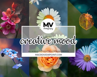 20 Moody Creative Lightroom Presets: Flower, Macro Photography (27 DNG, XMP files - Mobile & Desktop)
