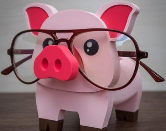 Pig Eyeglass Holder | 3D Printed Animal Glasses Stand | Farmhouse Desk Organizer Gift