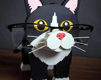 Tuxedo Cat Eyeglass Holder | 3D Printed Cat Glasses Stand | Gift for Cat Lovers