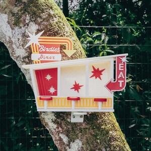 Birdie&#39;s Diner Bird Feeder, Outdoor Bird House, , Bird Watching Gift, Garden Art, Unique Birdhouse, Home Decor