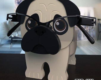 Pug Eyeglass Holder | 3D Printed Dog Glasses Stand | Gift for Pug Lovers