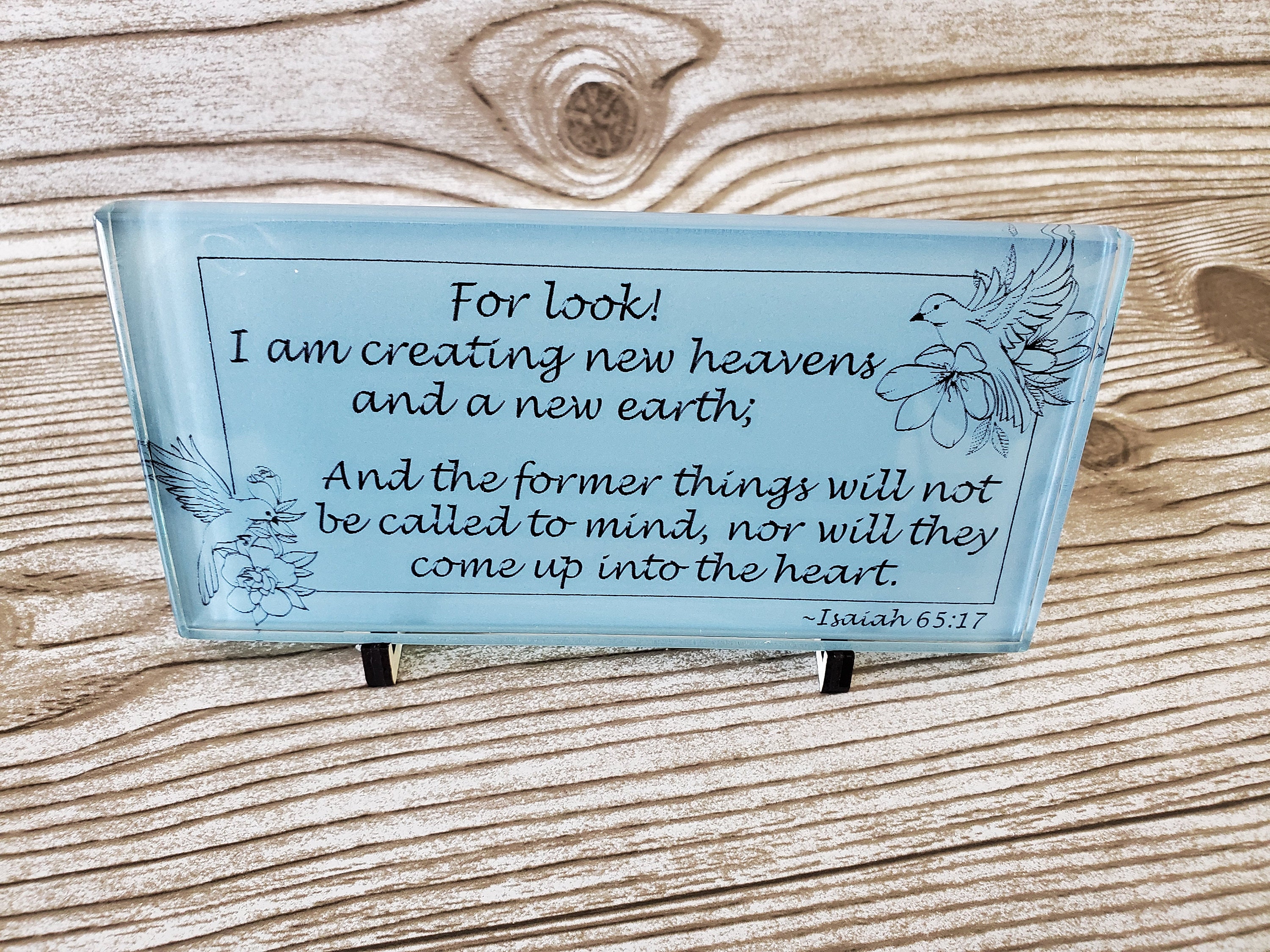 Scripture Tile Isaiah 65:17 Scripture Tile, Laser Engraved Glass With Wood Stand - Etsy