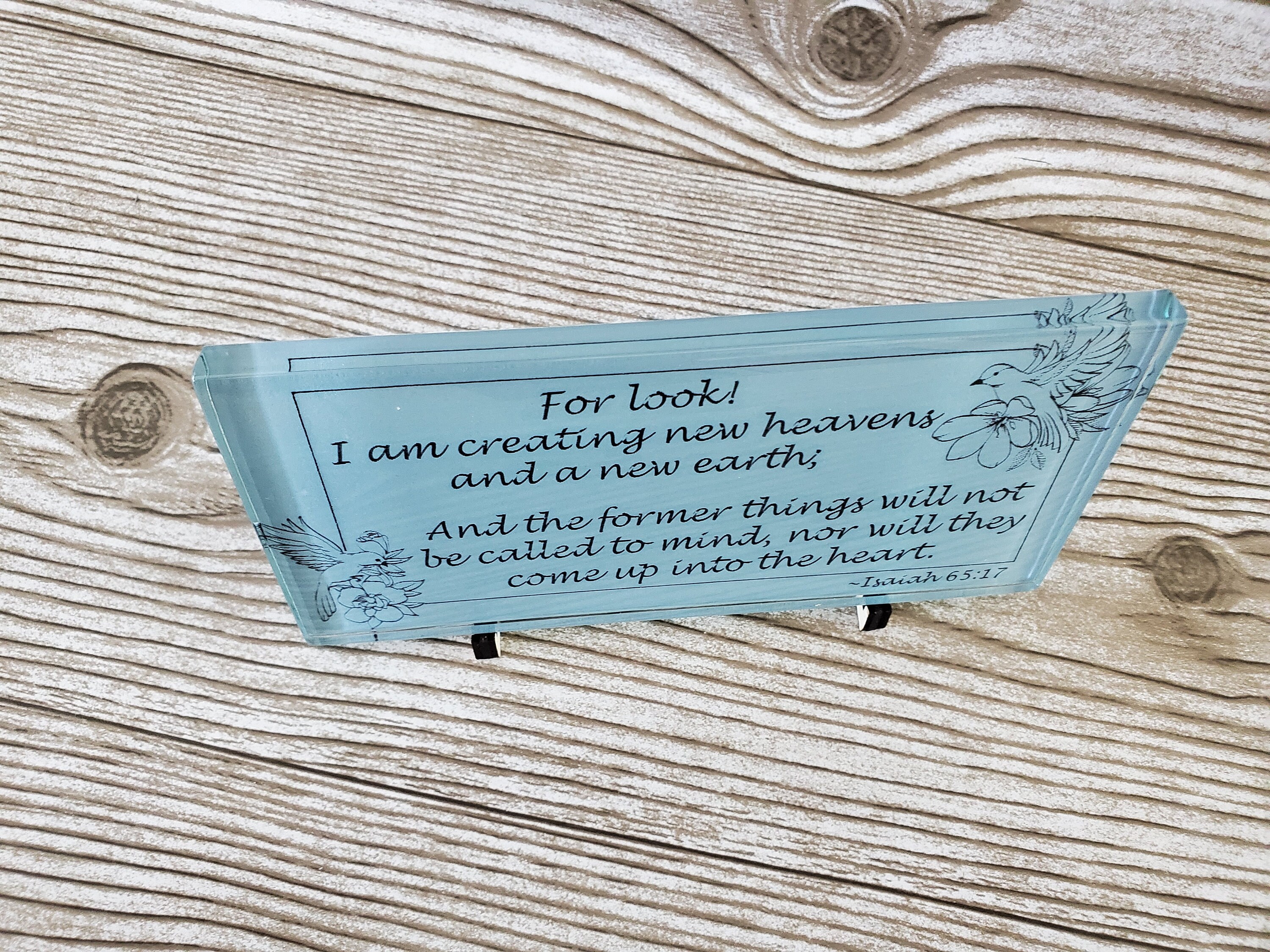 Scripture Tile Isaiah 65:17 Scripture Tile, Laser Engraved Glass With Wood Stand - Etsy