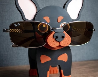 Pinscher Eyeglass Holder Stand • Dog Lover Gift • Desk Accessory
