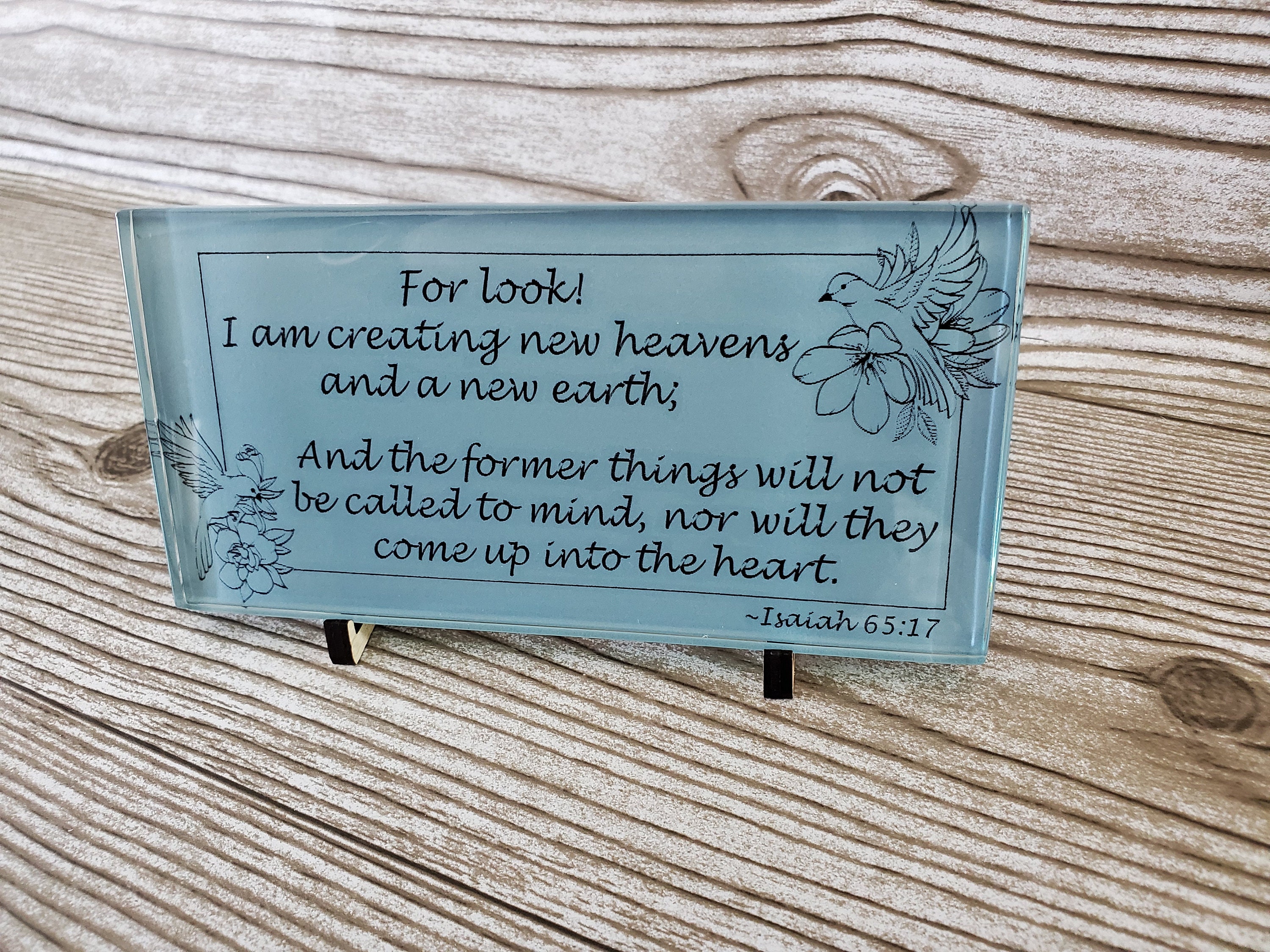 Scripture Tile Isaiah 65:17 Scripture Tile, Laser Engraved Glass With Wood Stand - Etsy