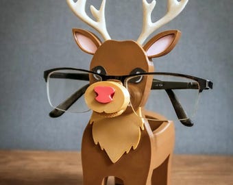 Reindeer Eyeglass Holder | 3D Printed Animal Glasses Stand | Gift for Reindeer Lovers