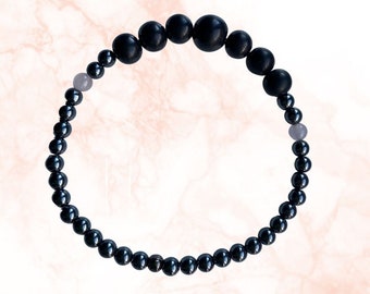 Russian Shungite, Rose Quartz, Hematite Bracelet EMF Protection Stretch Jewelery