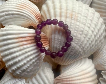 Amethyst bead stackable healing stretch ring