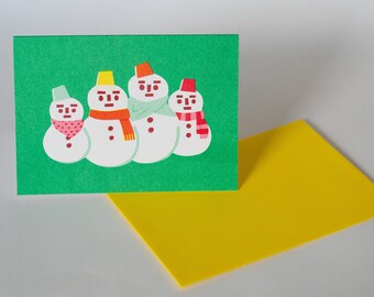 Risograph Christmas Card | Japanese Snowman Card | Yukidaruma Risoprint