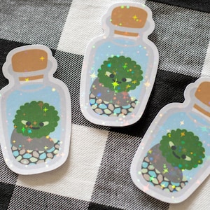 Sparkly Marimo Sticker | Moss Ball Jar Sticker | Fiona the Moss Ball