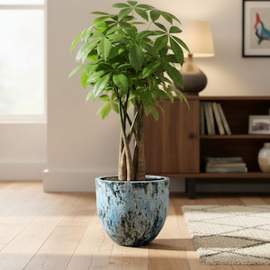 Handmade Blue Large Ceramic Plant Pot, Sem  Unglazed Indoor Planter, D20cm-D35cm