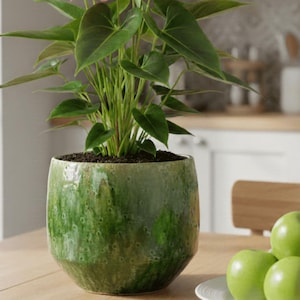 Green Marble Finish Ceramic Plant Pot, Harris unique design planter, D16cm-D32cm