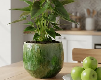 Green Marble Finish Ceramic Plant Pot, Harris unique design planter, D16cm-D32cm