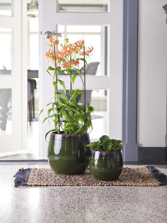 SRL BRIMTYPE PLANT POT-M valiem カタチ製作所 Green Ceramic XL Plant Pot - Handmade Charlotte Retro Glazed Pot