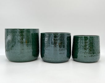 Handmade Emerald Green Patterned Ceramic Pot, Eye Cather Planter, House Plant Pot,D28cm, D24, D19 cm, 17 cm, 15 cm, sizes, Christmas Gifts