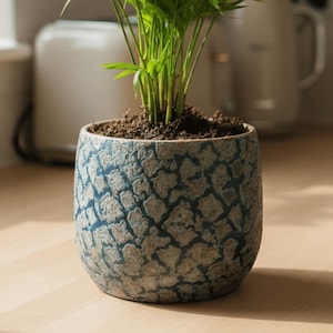 Blue Turquoise & Copper Handmade Plant Pot, XL Ceramic Indoor Planter, D16-38cm