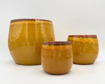 Charlotte Ochre, Glossy Glazed Well Made Ceramic Plant Pot, Shinny glazed plant pot D30cm, D23cm, d19cm, d15cm Limited stock available