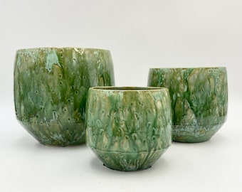 Harris Pot, Green, d25 cm, d20 cm, d16 cm, ceramic green marble finish indoor plant pot,christmas gift, unique colour