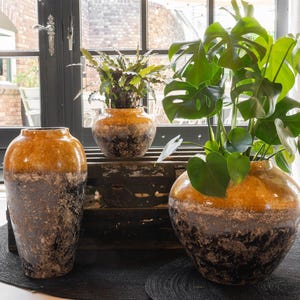 Handmade Lindy Jar Plant Pot, Ochre,  D28cm, H21cm | Opening 14cm